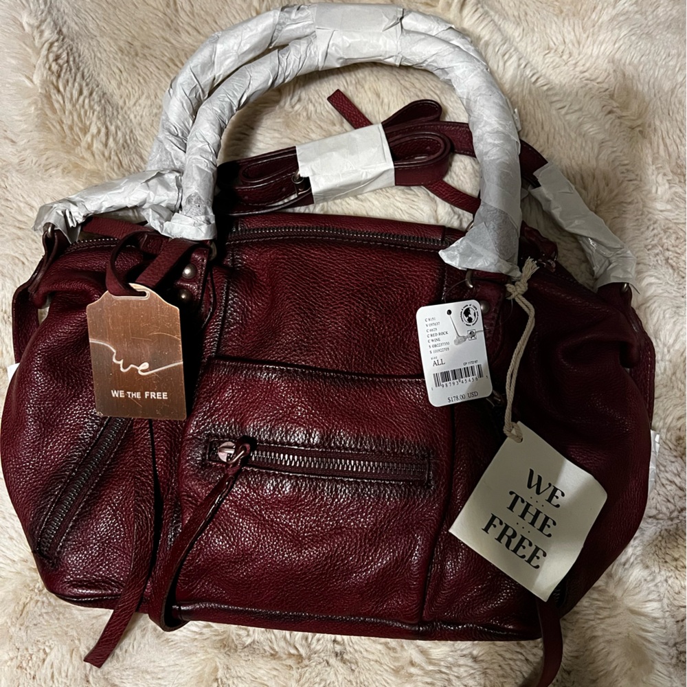 NWT Free People We The Free Baby Emerson Red Rock Burgundy Leather Tote Bag - Picture 4 of 4